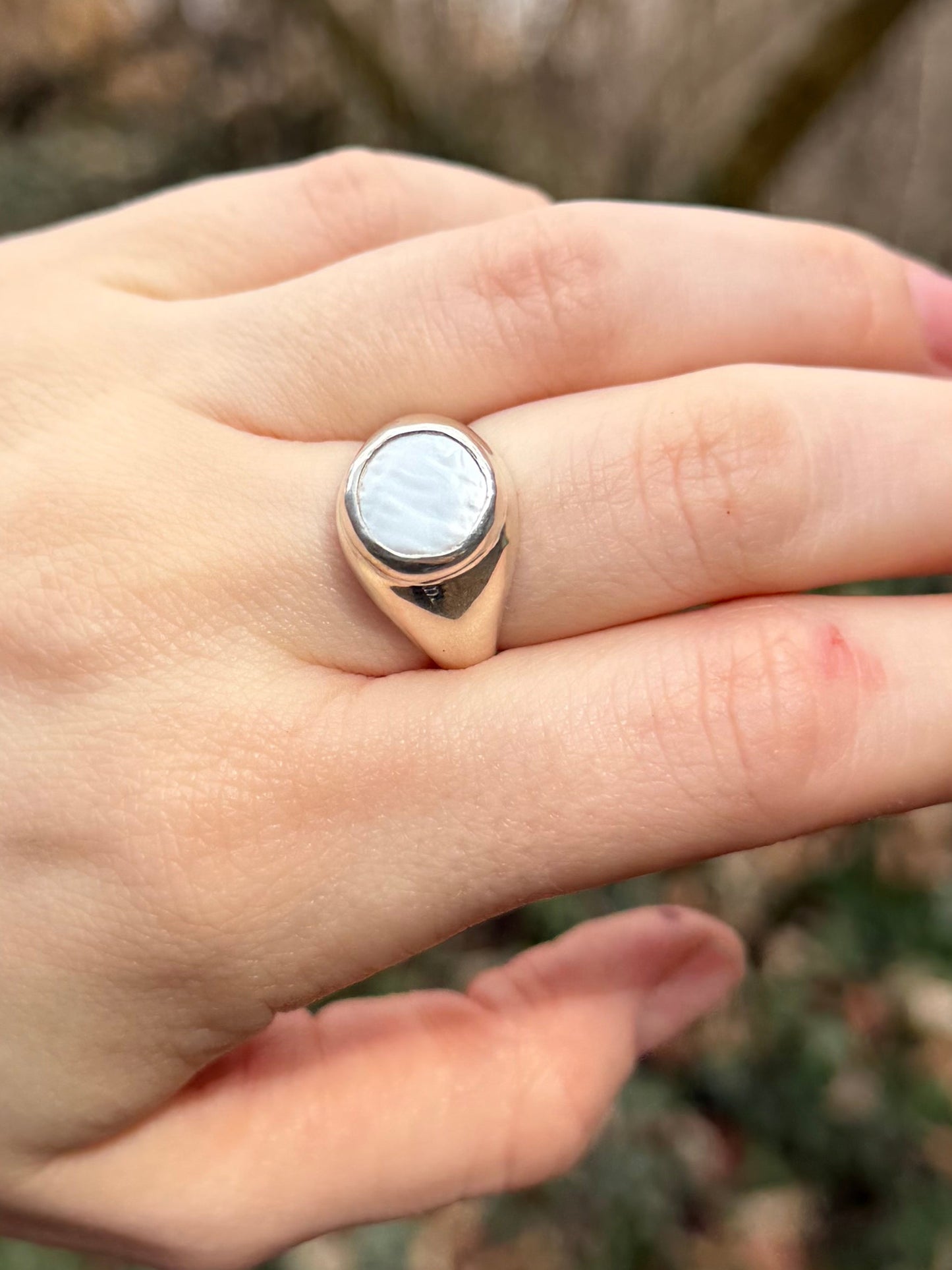 Freshwater Coin Pearl Signet ✦ Size 8