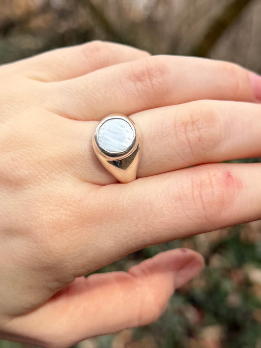Freshwater Coin Pearl Signet ✦ Size 8