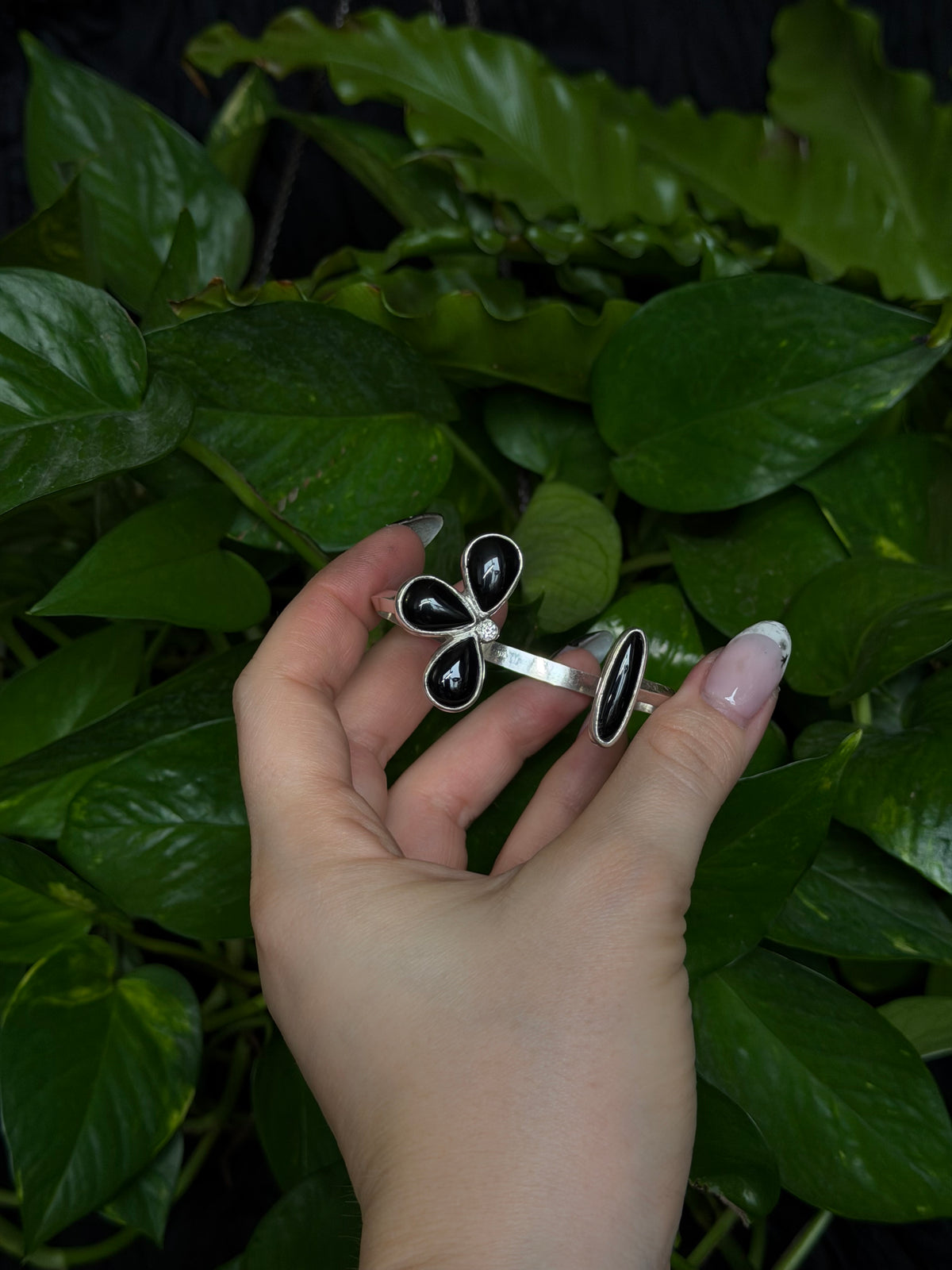 Onyx Flower Cuff