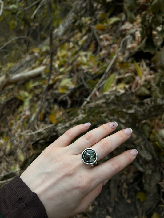 Chrome Chalcedony Shadow Box Ring ✦ Size 10.5