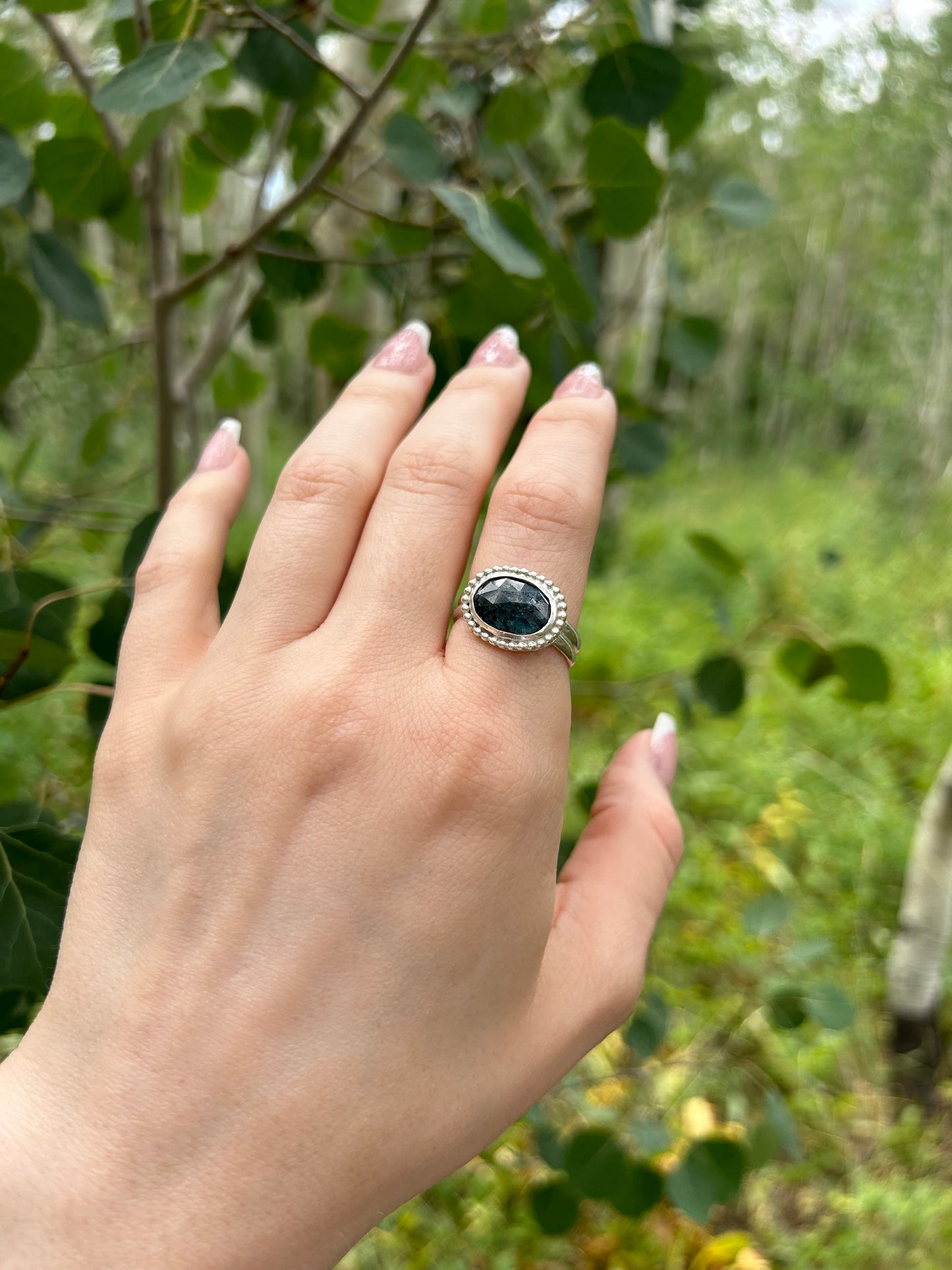 Beaded Moss Kyanite Ring ✦ Size 10