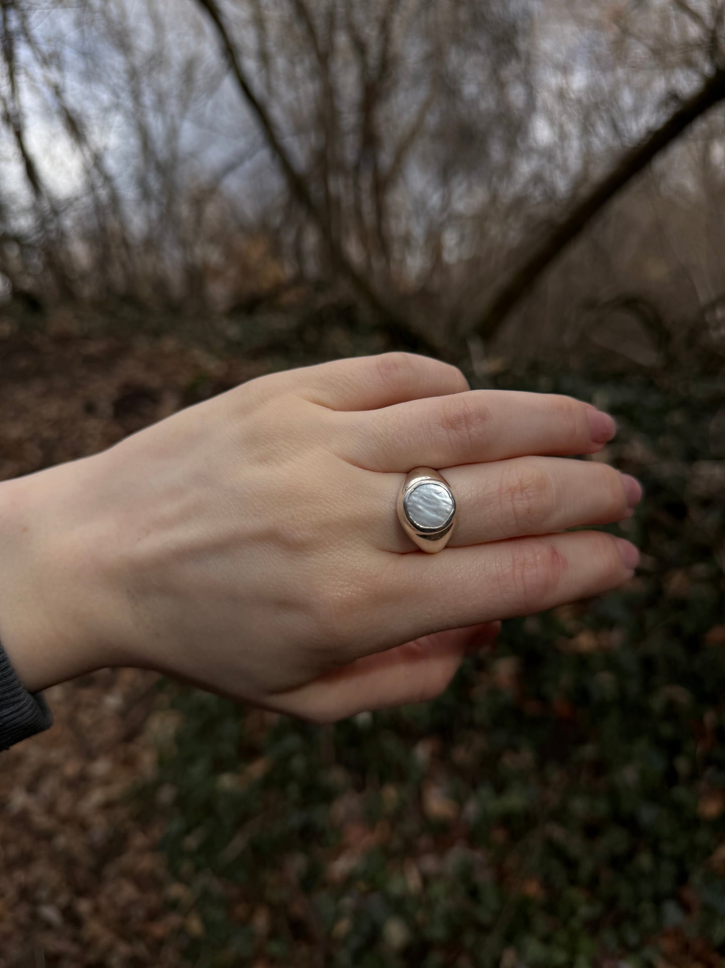 Freshwater Coin Pearl Signet ✦ Size 8