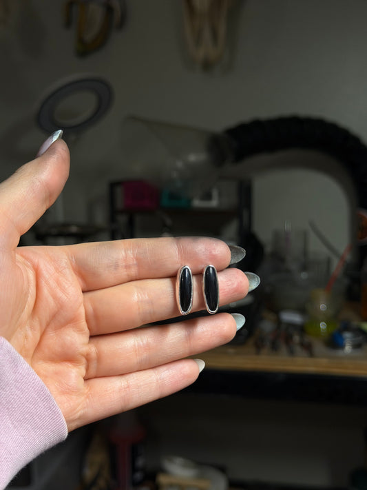 Long Oval Onyx Studs